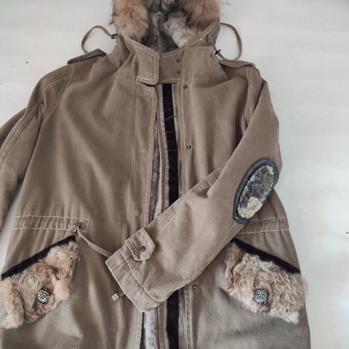 Rococo women's parka jacket khaki with natural fur and sequins