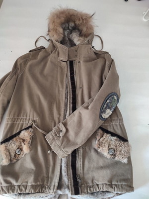 Rococo women's parka jacket khaki with natural fur and sequins