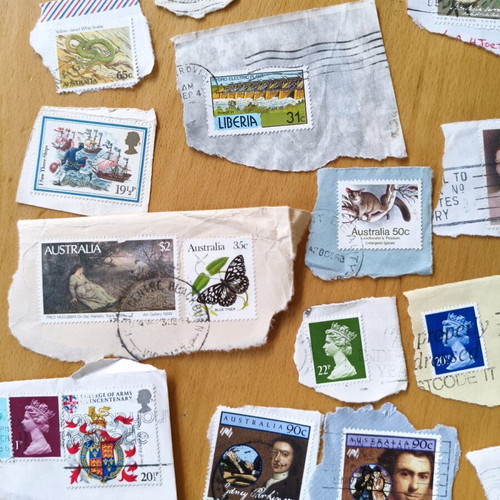 Stamps used, pack of 40, from Australia, England, Liberia
