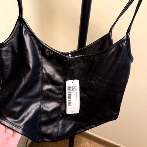 Crop top Celestino new, leather, black, size L
