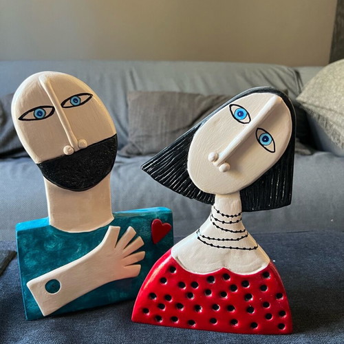 Pair of female and male ceramic figures 30 cm new from craft workshop
