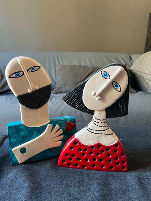 Pair of female and male ceramic figures 30 cm new from craft workshop