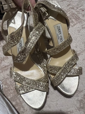 Jimmy Choo women's heels used, gold glitter