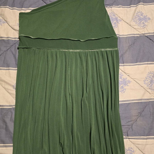 Evening mini dress with one shoulder and pleats, new, green