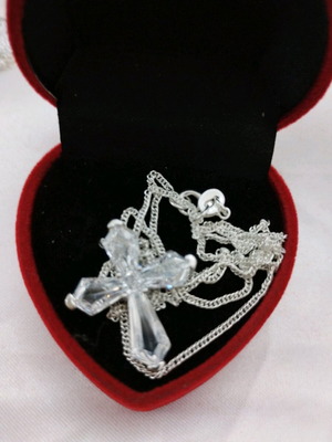 Ασημένια αλυσίδα με ατσάλινο σταυρό και πέτρες, καινούργιο