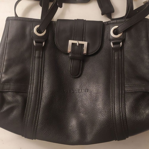 Longchamp shoulder bag like new, black leather, Paris 1948