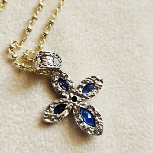 Silver Cross 925 with gold accents and gold-plated chain