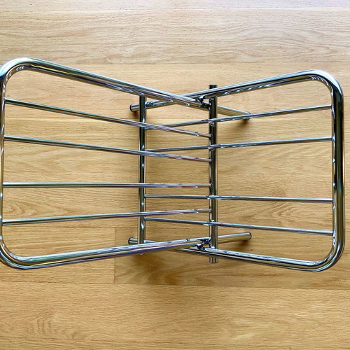 ZACK 1980s Folding Magazine Rack used, metal nickel finish