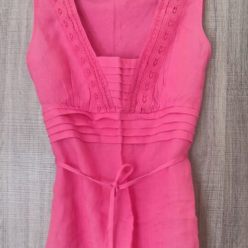 Marks & Spencer linen top like new, pink with embroidery and tie
