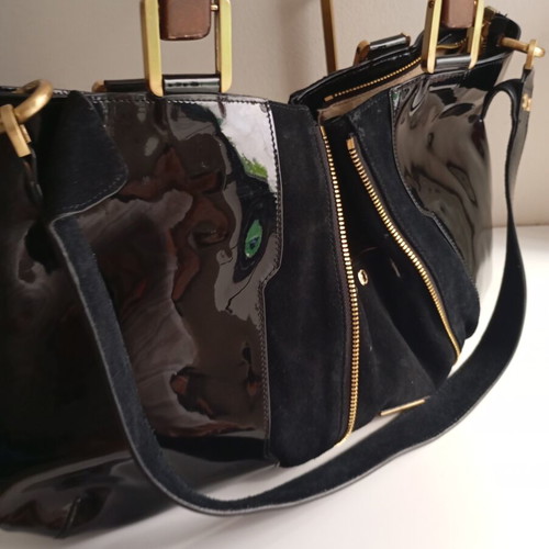 Jimmy Choo Maia leather shoulder bag used, black, 50x31 cm
