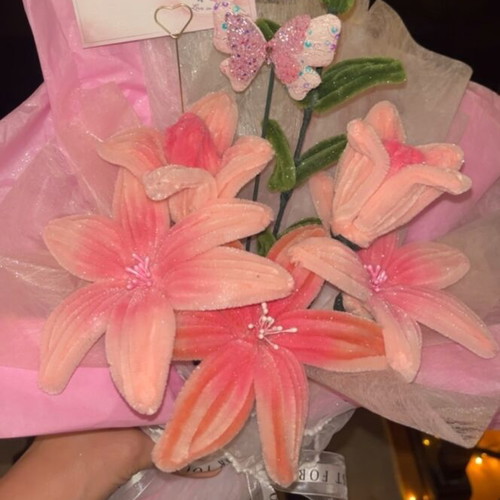 Pink bouquet no.3 made to order with lilies, tulips and butterfly