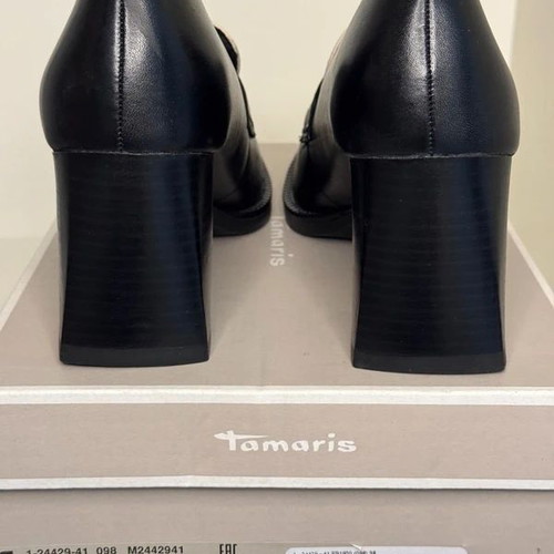 Tamaris loafer heels new, two-tone, genuine leather, 7cm heel
