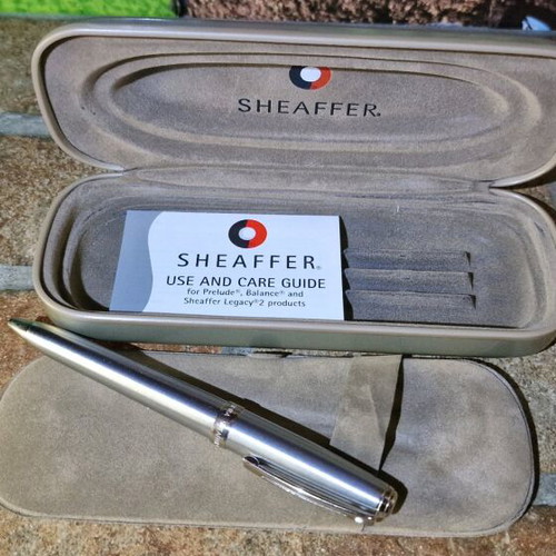 Sheaffer Prelude White Dot ballpoint pen in chrome, like new, boxed