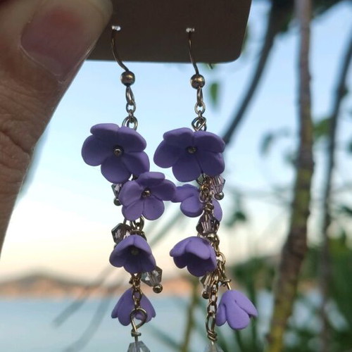 Earrings new polymer clay and steel, lilac color