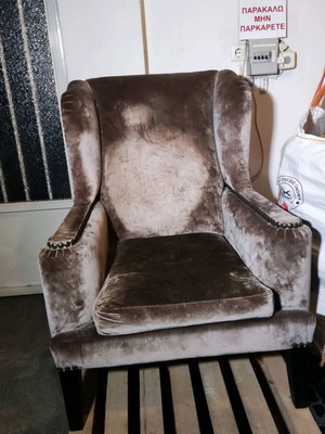Vintage single-seat velvet sofa used, solid wood