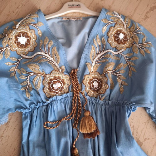 Indian dress in denim shade with embroidery, new, size L