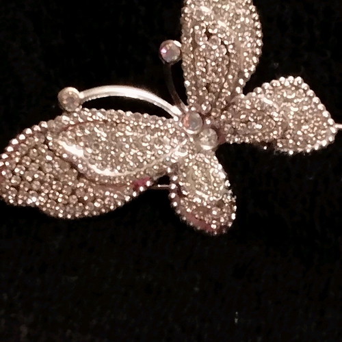 Brooch with rhinestones like new, white and silver