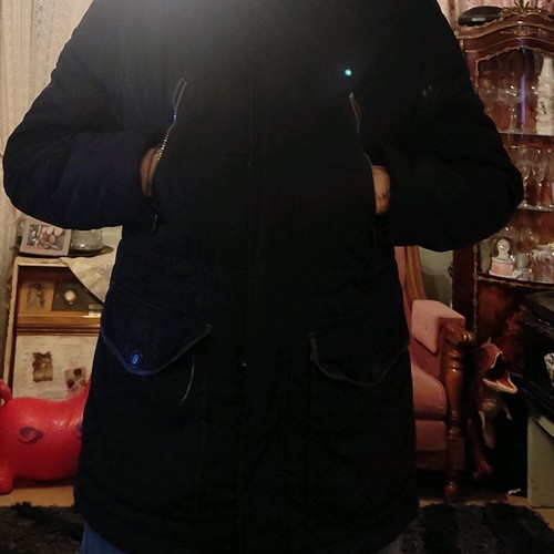 Luxury jacket used, size L, warm with hood and waist strap