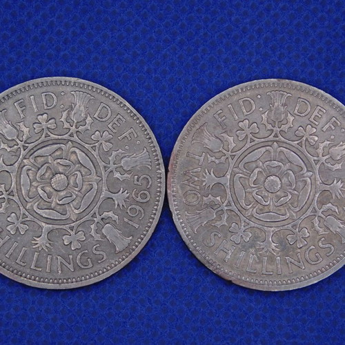 Set of 2 old Great Britain 2 Shillings coins (1965 & 1966)