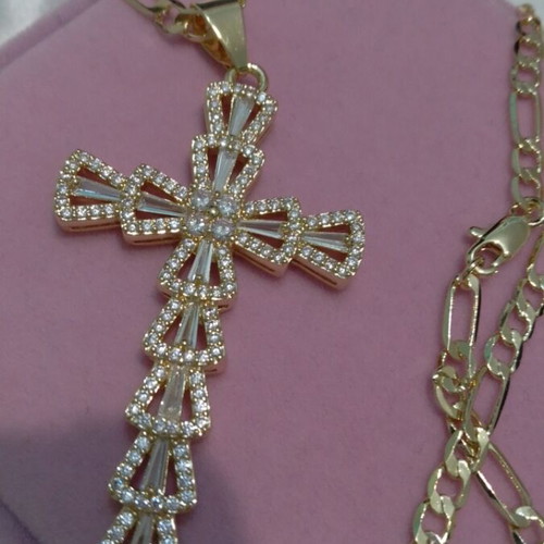 Byzantine cross with chain steel gold plated new