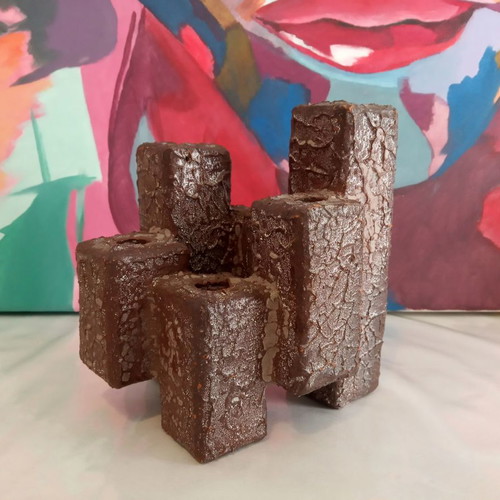 Modern ceramic candlestick 6 holders like new, brown cubic style
