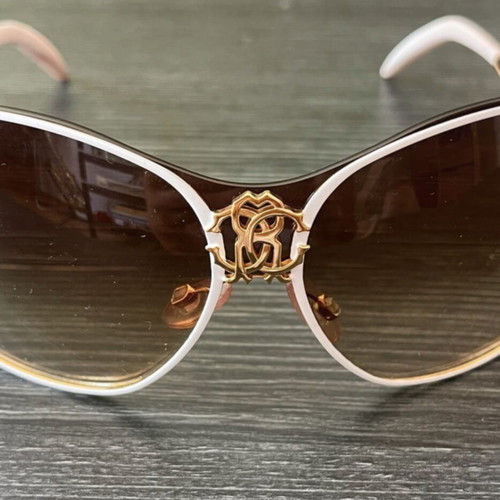Roberto Cavalli Oversized Butterfly Sunglasses used, white and gold