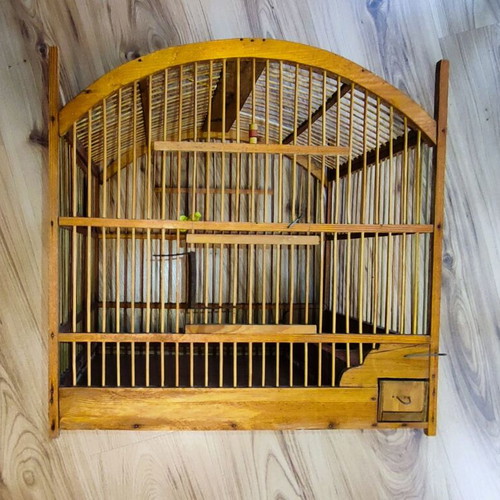 Handmade wooden birdcage for canaries used, vintage style