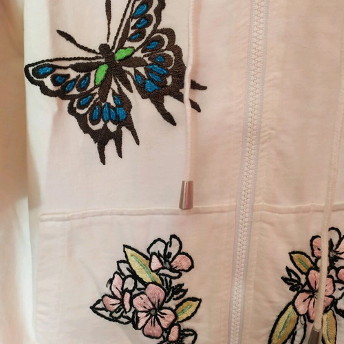 Unconditional sweatshirt jacket with embroidered butterflies like new, white, size M