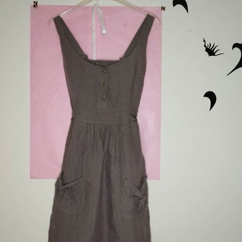 Linen dress brown chocolate minimal, like new, medium size