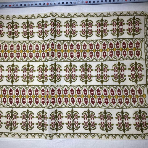 Set of 2 vintage handmade embroidered table runners with fringes