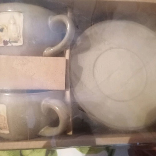 Rustic Coffee Set 6 Cups With Saucers New