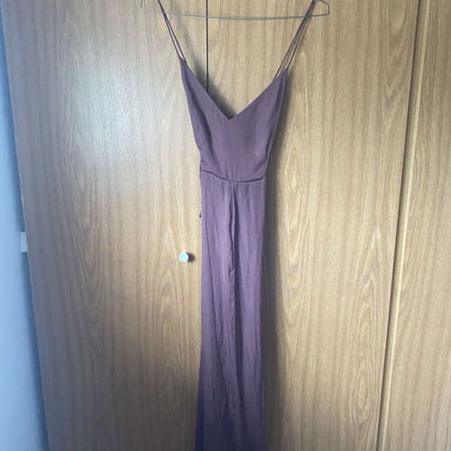 Oysho purple satin long dress with crisscross back and ribbon