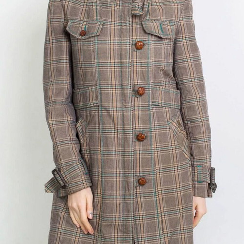 Fornarina plaid coat like new, brown with green details, size L