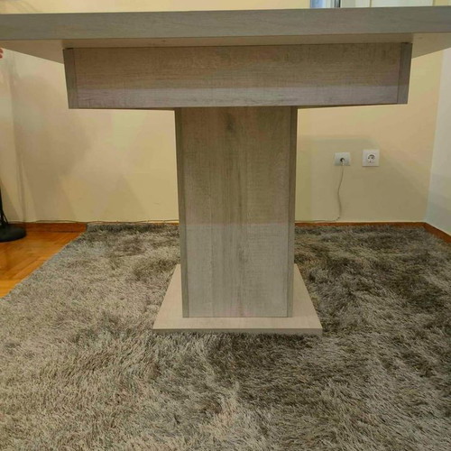 Dining table, melamine, grey-beige with white