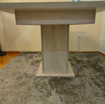 Dining table, melamine, grey-beige with white