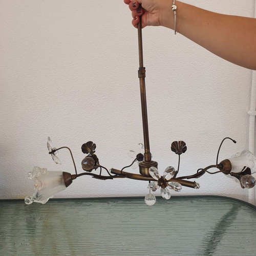 Ceiling light with crystal flower decorations, 57 cm