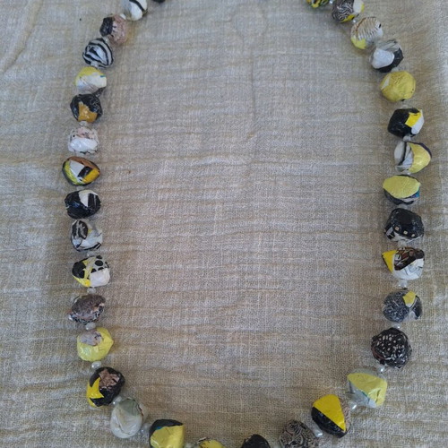 Papier-mâché necklace handmade made to order, yellow and black and white