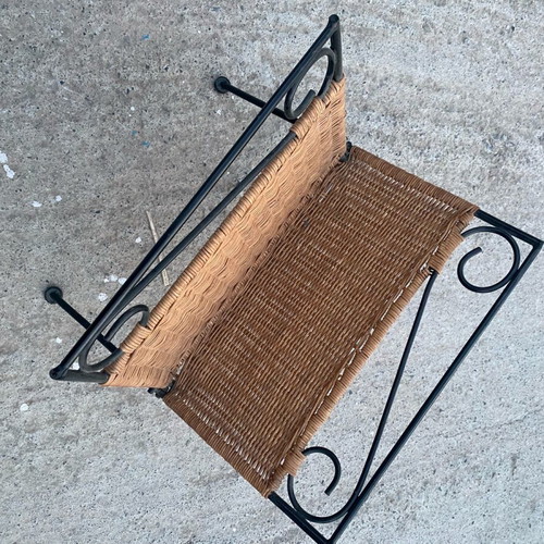 Metal magazine and book rack with wicker used