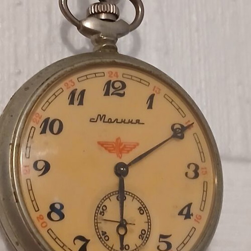 Molnija vintage mechanical pocket watch, Soviet railway model