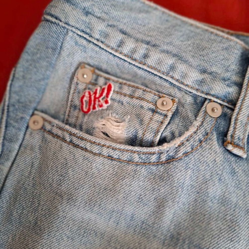 Madewell jeans used with floral detail, light blue wash