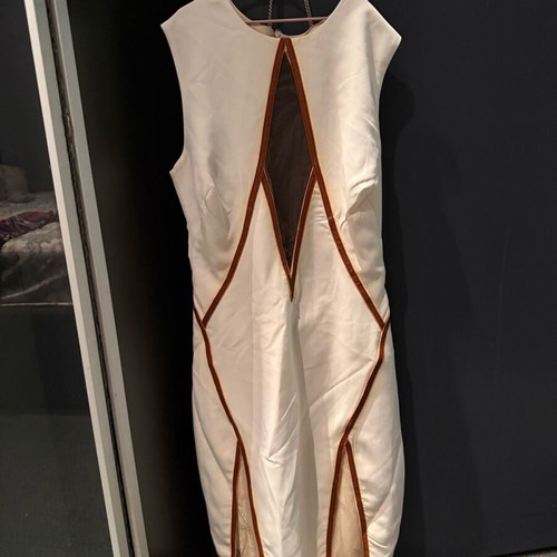 Kathy Heyndels dress like new, white and brown