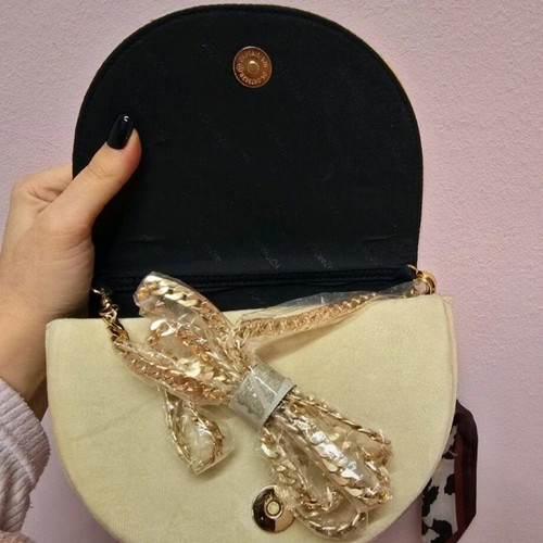 Beige suede bag new with chain and scarf