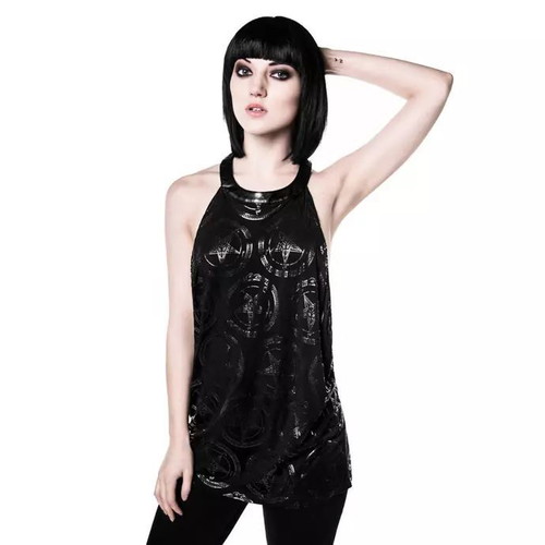 Killstar Baphomet Halter Vest Top, black, size S/M