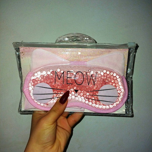 Eye Cooler Face Mask Pink Cat New with Pouch