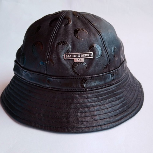 Marine Serre leather bucket hat used, black with moon print