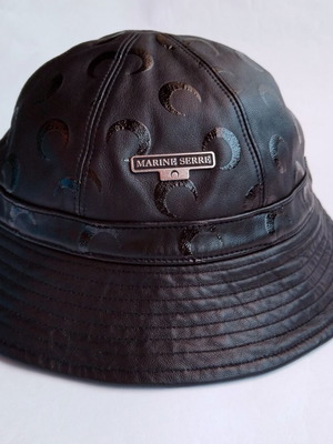 Marine Serre leather bucket hat used, black with moon print