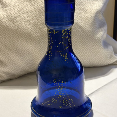Hookah vase from Ioannina, electric blue with gold designs