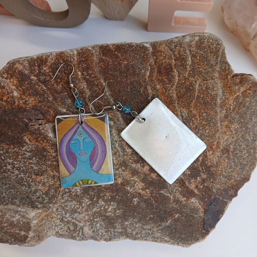 Handmade earrings with resin glass on aluminum base