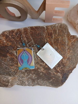Handmade earrings with resin glass on aluminum base