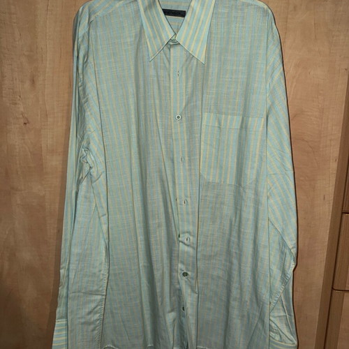 Makis Tselios men's striped shirt XXL like new, green turquoise